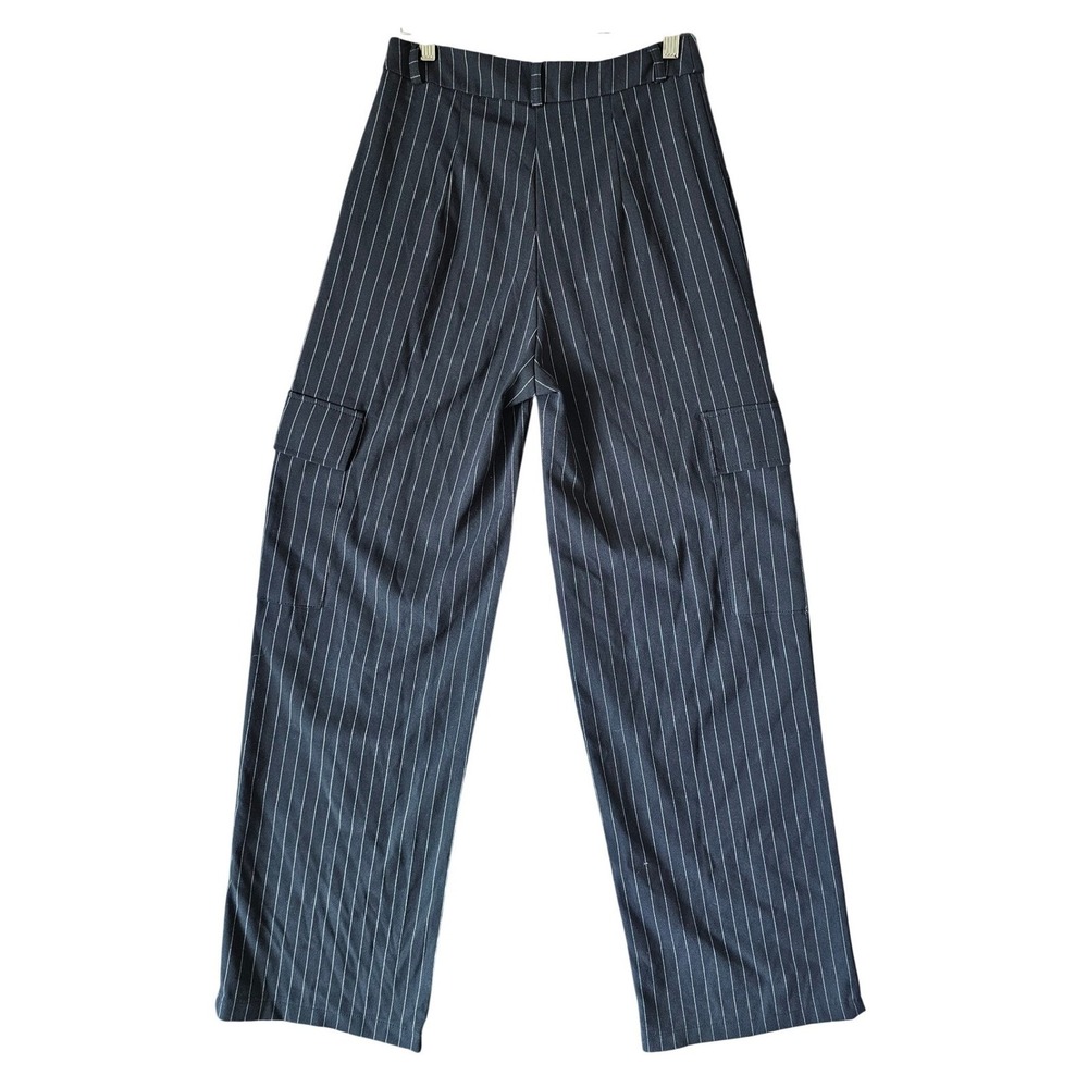 Galita Navy Blue Pinstripe Cargo Trousers High Waist Wide Leg Pants Womens Small